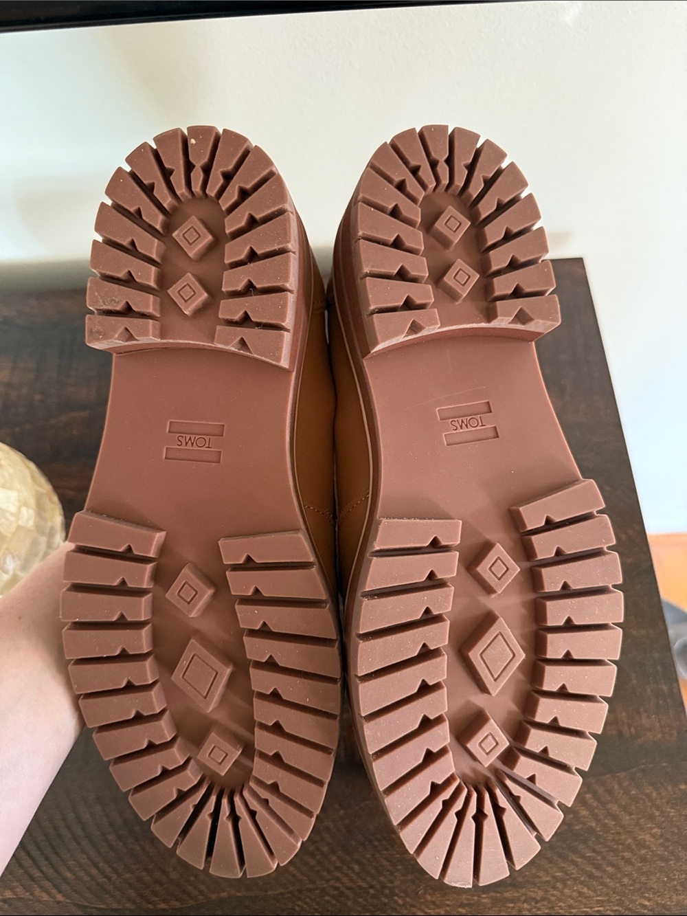 TOMS Women's Tan Leather Lug Sole Penny Loafers - Picture 2 of 3
